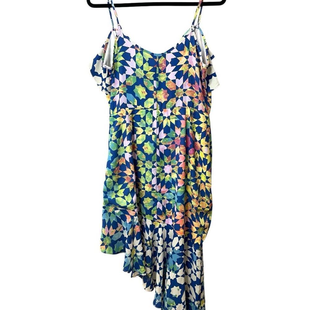 VENUS Asymmetrical Dress Spagetti Straps Geometric Print Party Y2K SZ 12 EUC - Picture 6 of 11